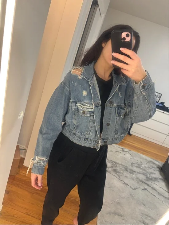 naked wardrobe Distressed Light Blue Cropped Jean Jacket - Picture 3 of 3